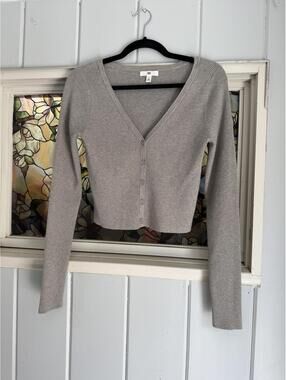 BP Gray Ribbed Button-Up Cardigan size medium